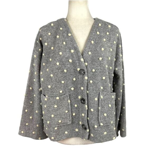Madewell AG245 Texture & Thread Boxy Bobble Cropped Cardigan Small Polka Pom - Picture 2 of 16